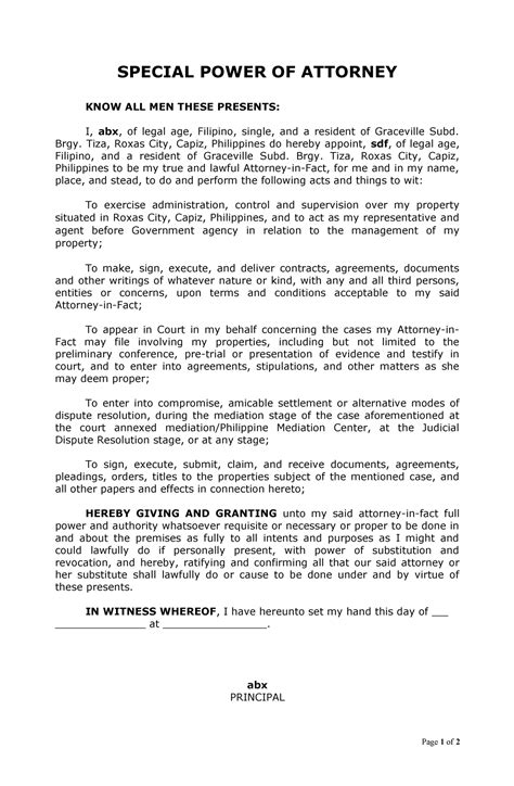 Special Power of Attorney (SPA) for Overseas Filipinos: .